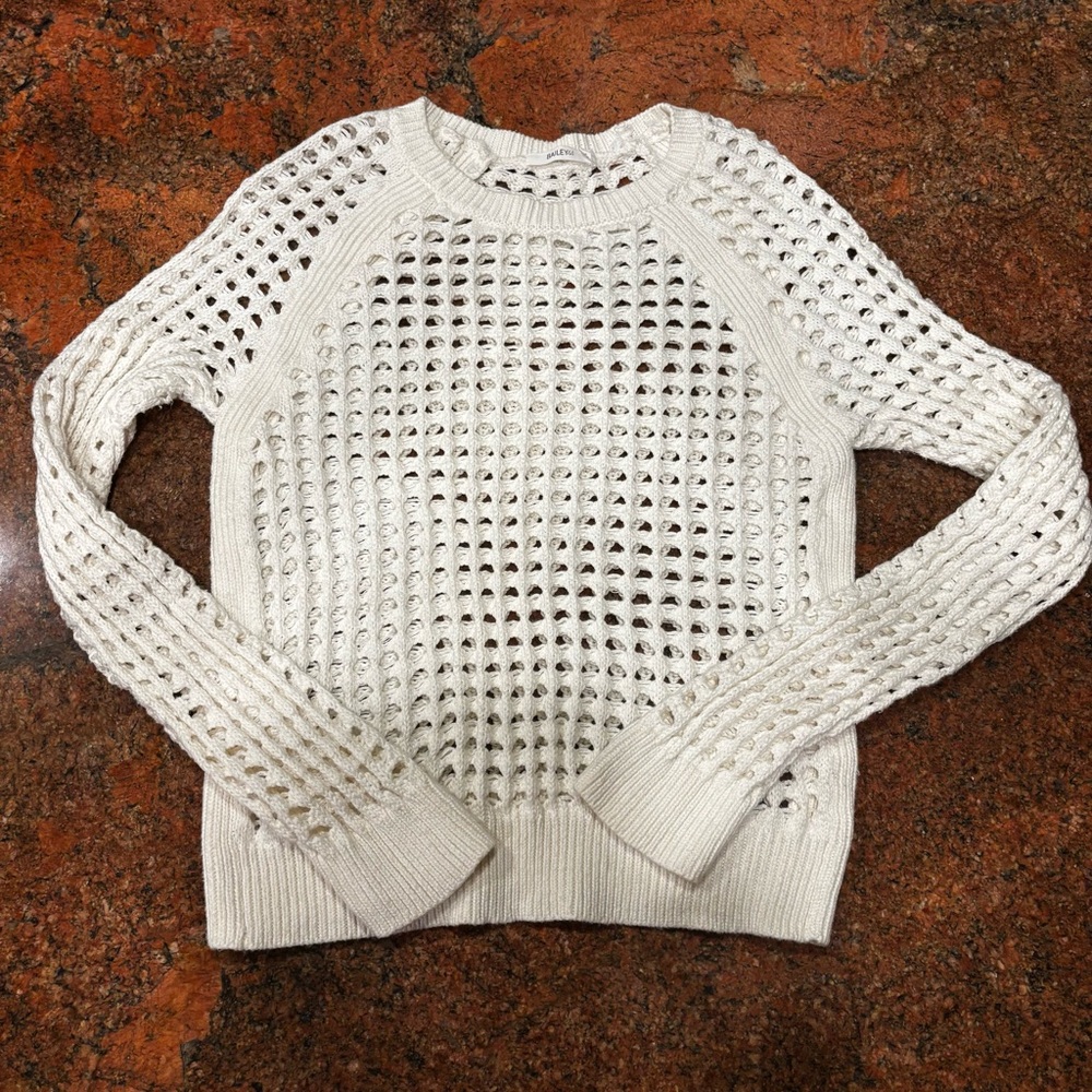 Bailey 44 Women’s Sz M Nairobi Sweater Rib Knit Perforated Pullover Cotton Wool